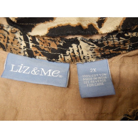 Liz Claiborne Blouse Top Women's Plus Size 2X Beige Leopard Print Button Up - Picture 3 of 7